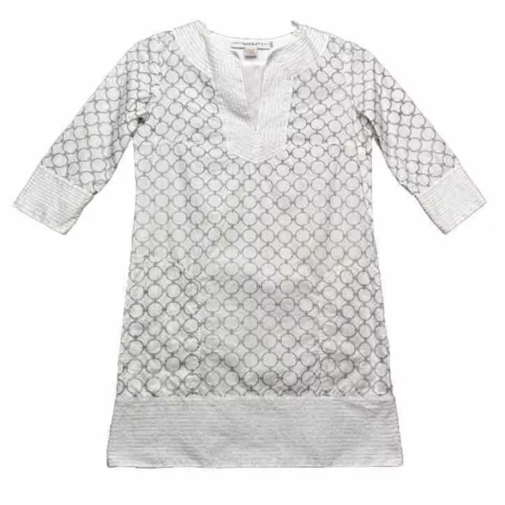 Gretchen Scott Designs Dress Women XS White Silver Embroidered Sheath All Cotton